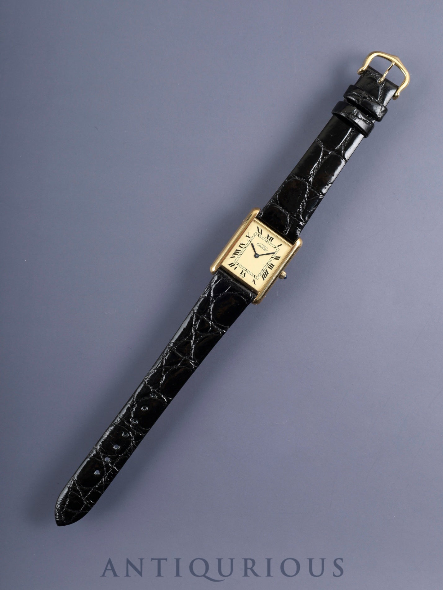 カルティエ マストタンク LM 681006 クォーツ Cal.81 SV925 革 純正尾錠（GP）アイボリーローマン文字盤 オーバーホール済み