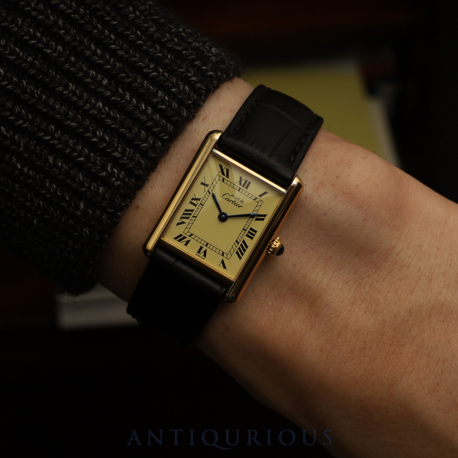 Cartier Must Tank LM 590005 Quartz Caliber - SV925 Leather Strap with Genuine GP Buckle, Ivory Roman Dial, Circa 1982-Circa 1995, Overhauled