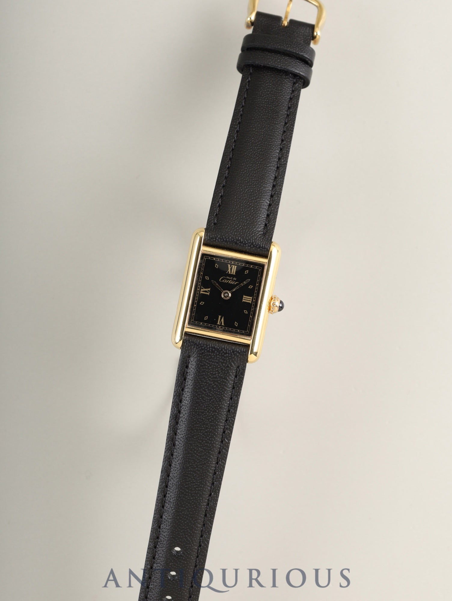 カルティエ マストタンク SM 5057001 クォーツ Cal.057 SV925 純正ピンバックル（GP）ブラック飛びローマン文字盤（SWISS表記）オーバーホール済み 新品仕上げ済み