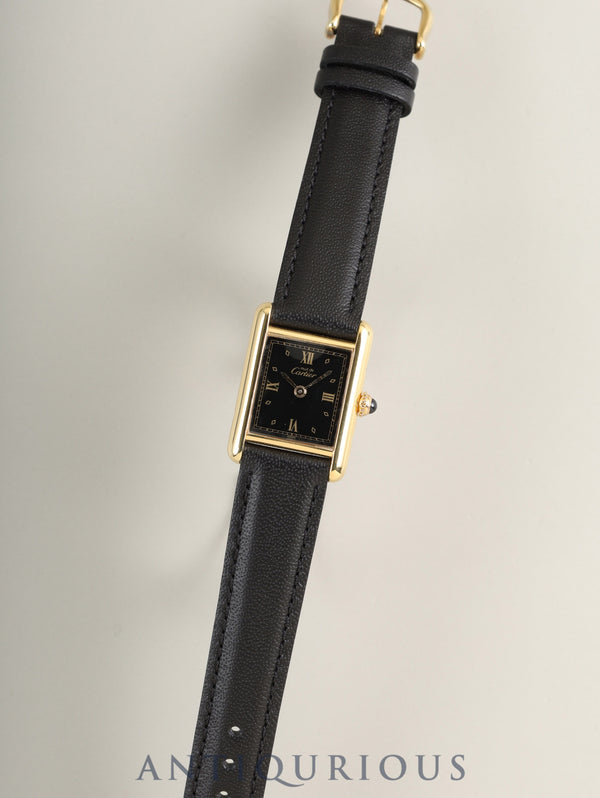 カルティエ マストタンク SM 5057001 クォーツ Cal.057 SV925 純正ピンバックル（GP）ブラック飛びローマン文字盤（SWISS表記）オーバーホール済み 新品仕上げ済み