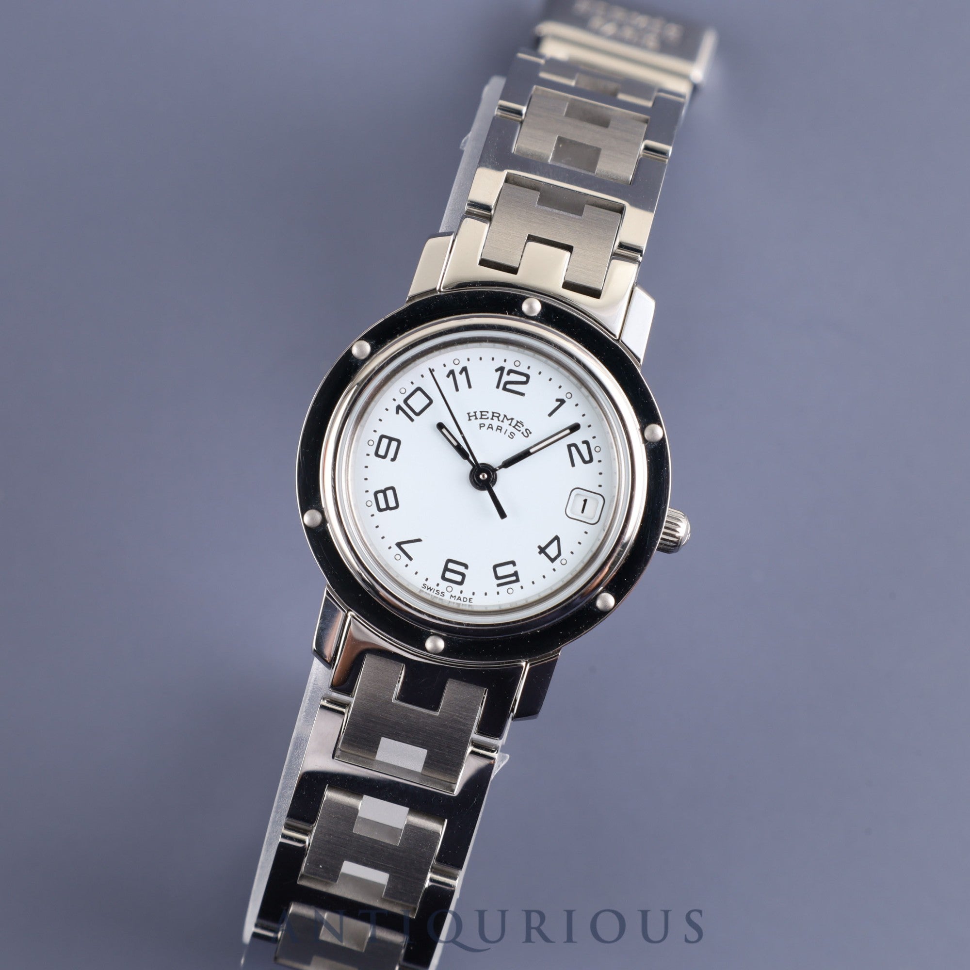 Hermes Clipper CL4.210 Quartz Cal.V8 SS SS White Arabic Dial Box Warranty (2009) 2 Links Overhauled