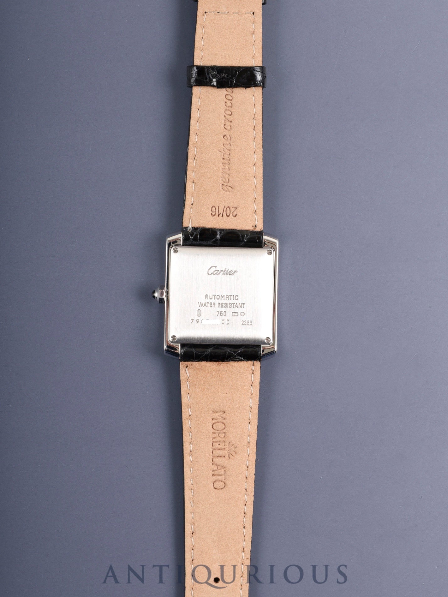 Cartier Tank Française LM W50011S3 / 2366 Automatic Cal.- 750WG Leather Original pin buckle (SS) Silver guilloché Roman numerals Overhauled
