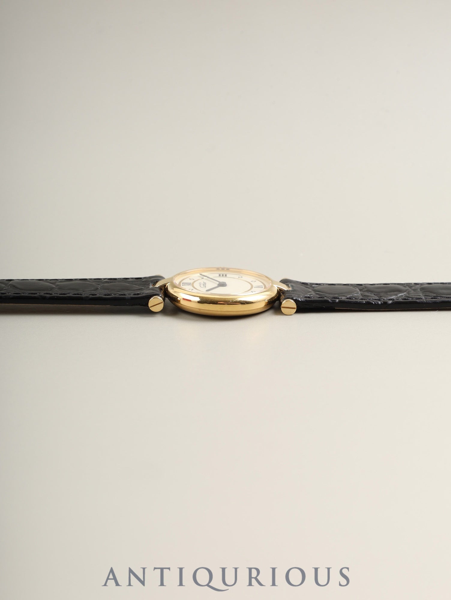 カルティエ マスト ヴァンドーム VLC SM W1002353 / 1815 クォーツ Cal.90 SV925 革 純正尾錠（GP）アイボリー4点ローマン文字盤 1980年代半ば～1994年頃 箱 冊子 保証書（1997年）オーバーホール済み