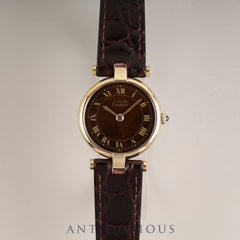 Cartier Must Vendôme VLC SM 18 Quartz Cal.81 SV925 Leather Strap with Genuine GP Buckle, Mahogany Roman Dial, Box, Overhauled