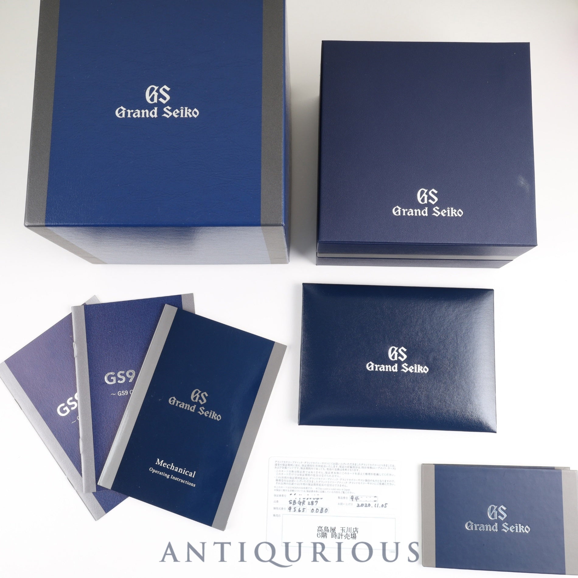 セイコー グランドセイコー SBGR287/9S65-00B0 自動巻き Cal.9S65 SS 革 純正バックル（SS） ホワイト文字盤 カード ケース 冊子 箱 保証書（2020年）オーバーホール済み