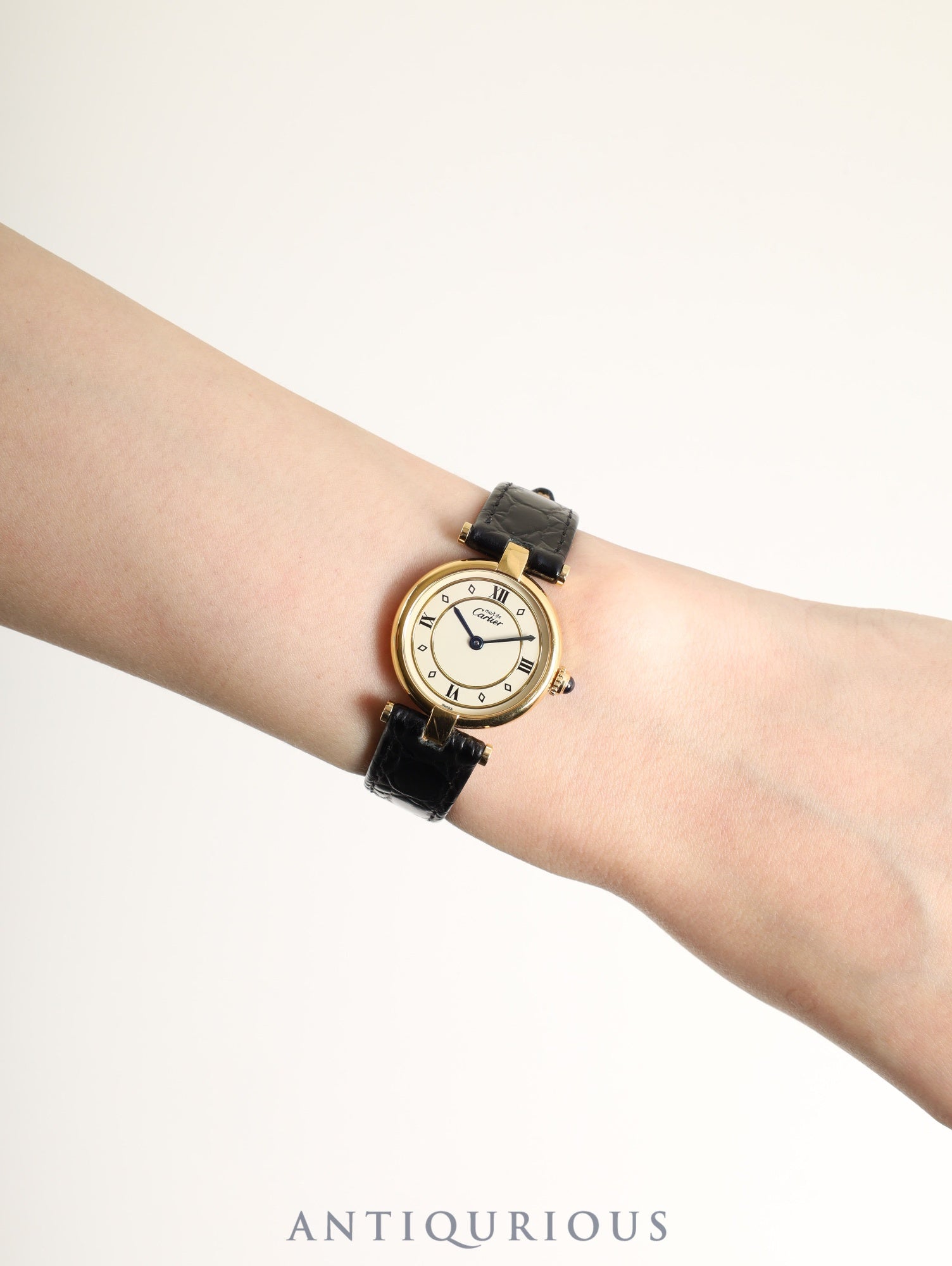 カルティエ マスト ヴァンドーム VLC SM W1002353 / 1815 クォーツ Cal.90 SV925 革 純正尾錠（GP）アイボリー4点ローマン文字盤 1980年代半ば～1994年頃 箱 冊子 保証書（1997年）オーバーホール済み