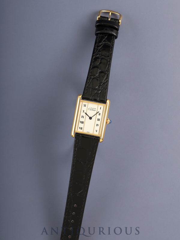 Cartier Must Tank LM 590005 Quartz Cal.90 SV925 Leather Original Pin Buckle (GP) Straight Roman Dial (SWISS marking) Overhauled Polished