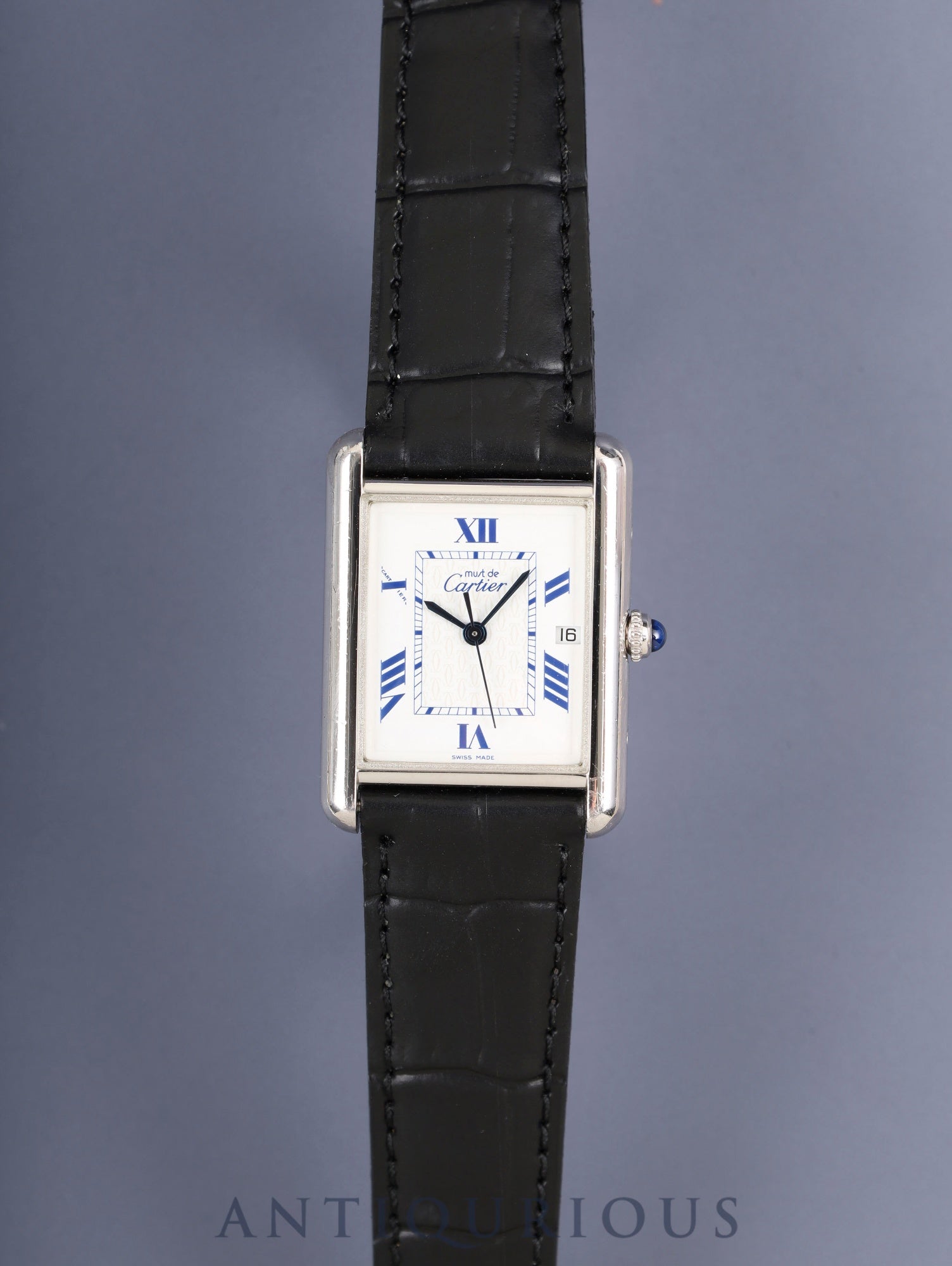 Cartier Must Tank GM (XL) W1014154 /2414 Quartz Cal.687 SV925 Leather Genuine D-buckle (SS) White Dial with Exploding Roman Numerals, CC Logo (SWISS MADE marking) Box Papers Overhauled
