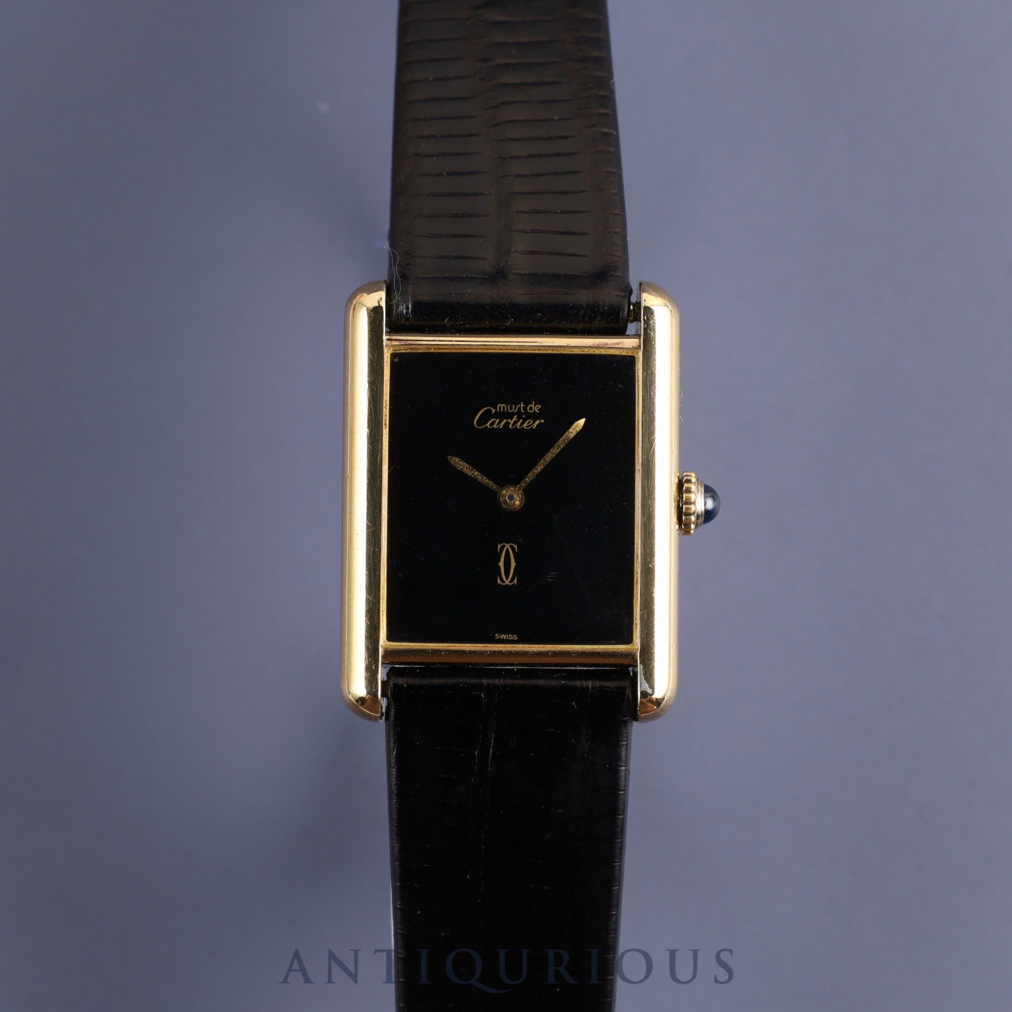 Cartier Must Tank LM Manual winding Cal.78-1 SV925 Leather Genuine buckle (GP) Black onyx dial Box Overhauled