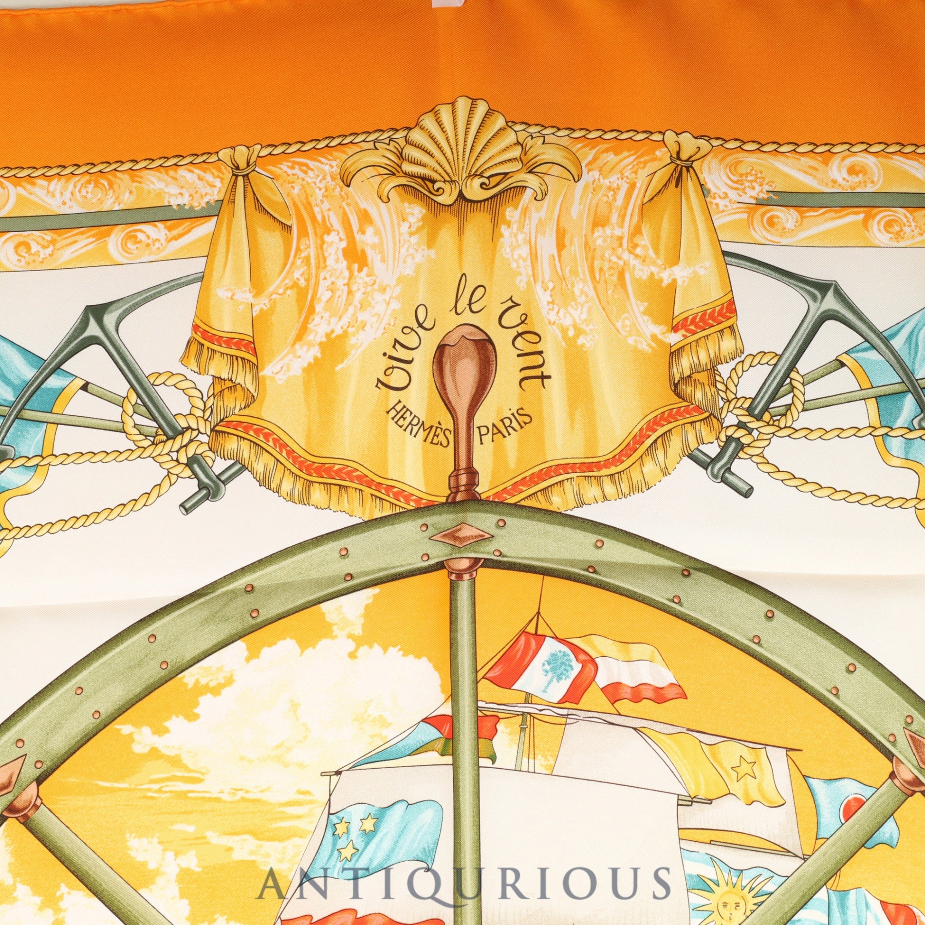 Hermes scarf Carré 90 VIVE LE VENT Wind Blow Box (discolored) SILK 100%