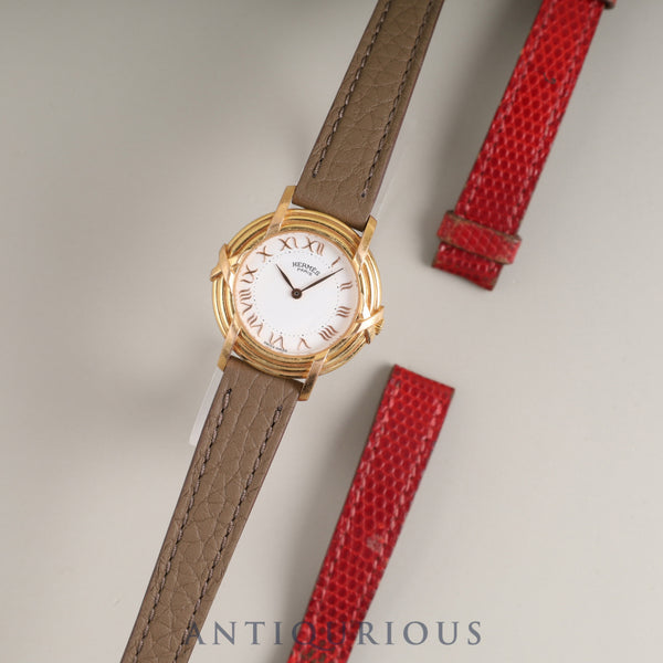 Hermès Ruban Quartz Cal. 976.001 750 Leather Genuine Buckle (GP) White Dial Genuine Leather Strap (◯M Stamp: 1983, Shows Signs of Use) Overhauled