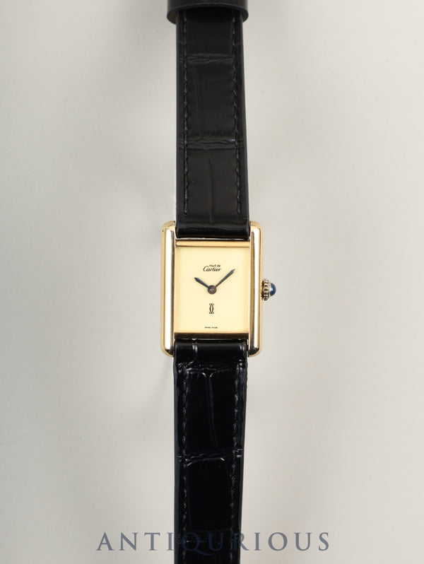 Cartier Must Tank SM Manual Winding Cal. 78-1 SV925 Leather Genuine Buckle (GP) Ivory Dial (SWISS MADE Marking) After-sales Service Overhauled at a Cartier Boutique