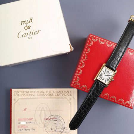 カルティエ マストタンク LM W1005654 / 590005 クォーツ Cal.690 SV925 革 純正Dバックル（GP）オパラン文字盤（SWISS表記）箱 冊子 保証書（1994年）オーバーホール済み