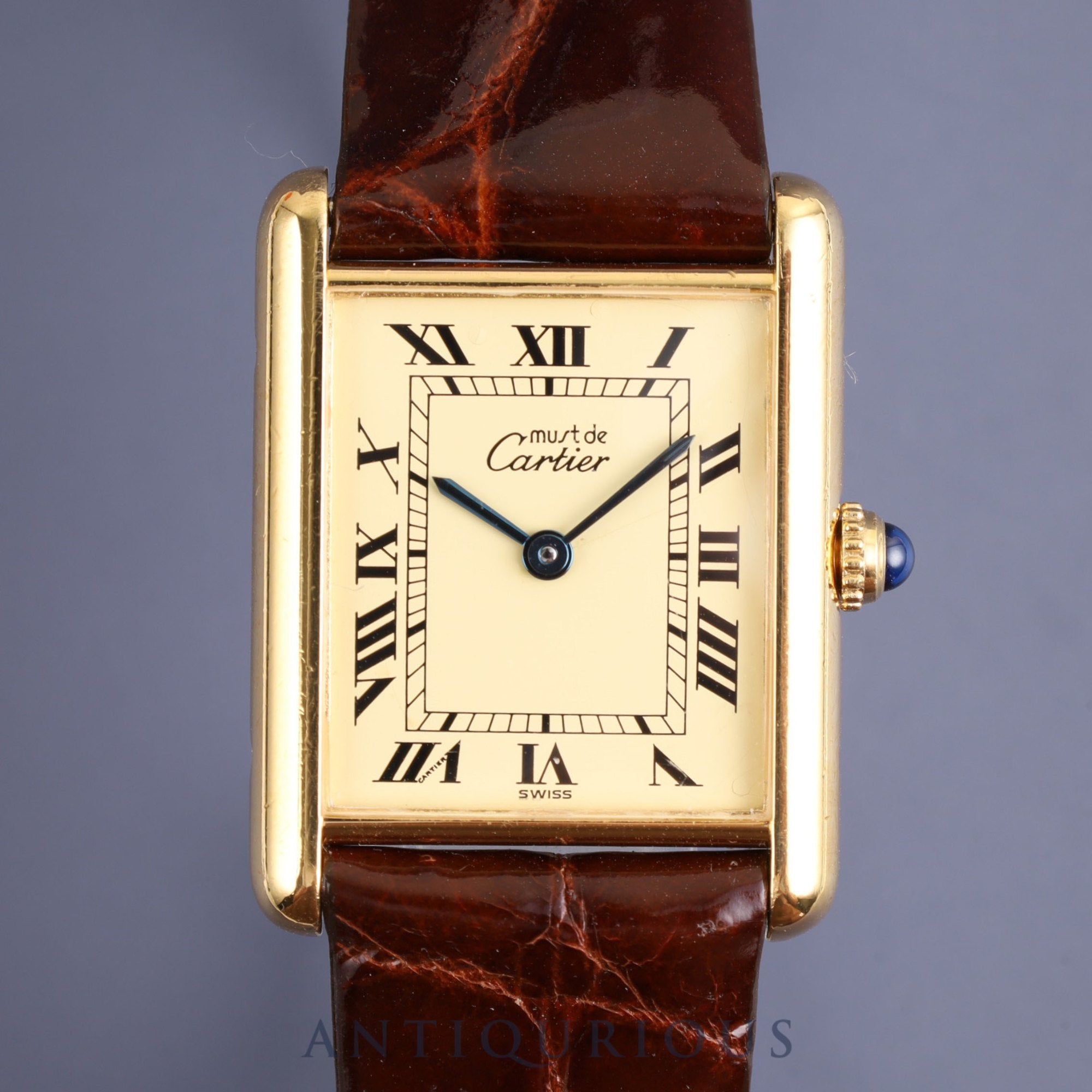 Cartier Must Tank LM W1002753 / 590005 Quartz Cal.90 SV925 Leather Genuine Buckle (GP) Ivory Dial Warranty (1996) Overhauled and refinished to like new condition