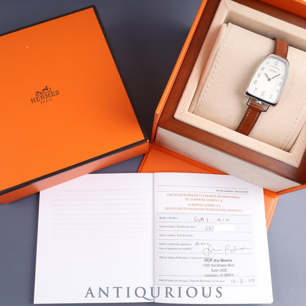 Hermes Galop GM GA1.210 Quartz SS Genuine leather strap (D stamp: 2019) Genuine buckle (SS) Silver dial Box Warranty (2019) Overhauled