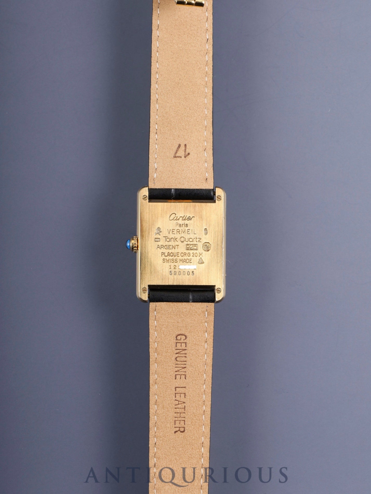 Cartier Must Tank LM W1005554 / 590005 Quartz Caliber 90 SV925 Leather Watch with Genuine D-buckle (GP) Opalescent Dial Overhauled