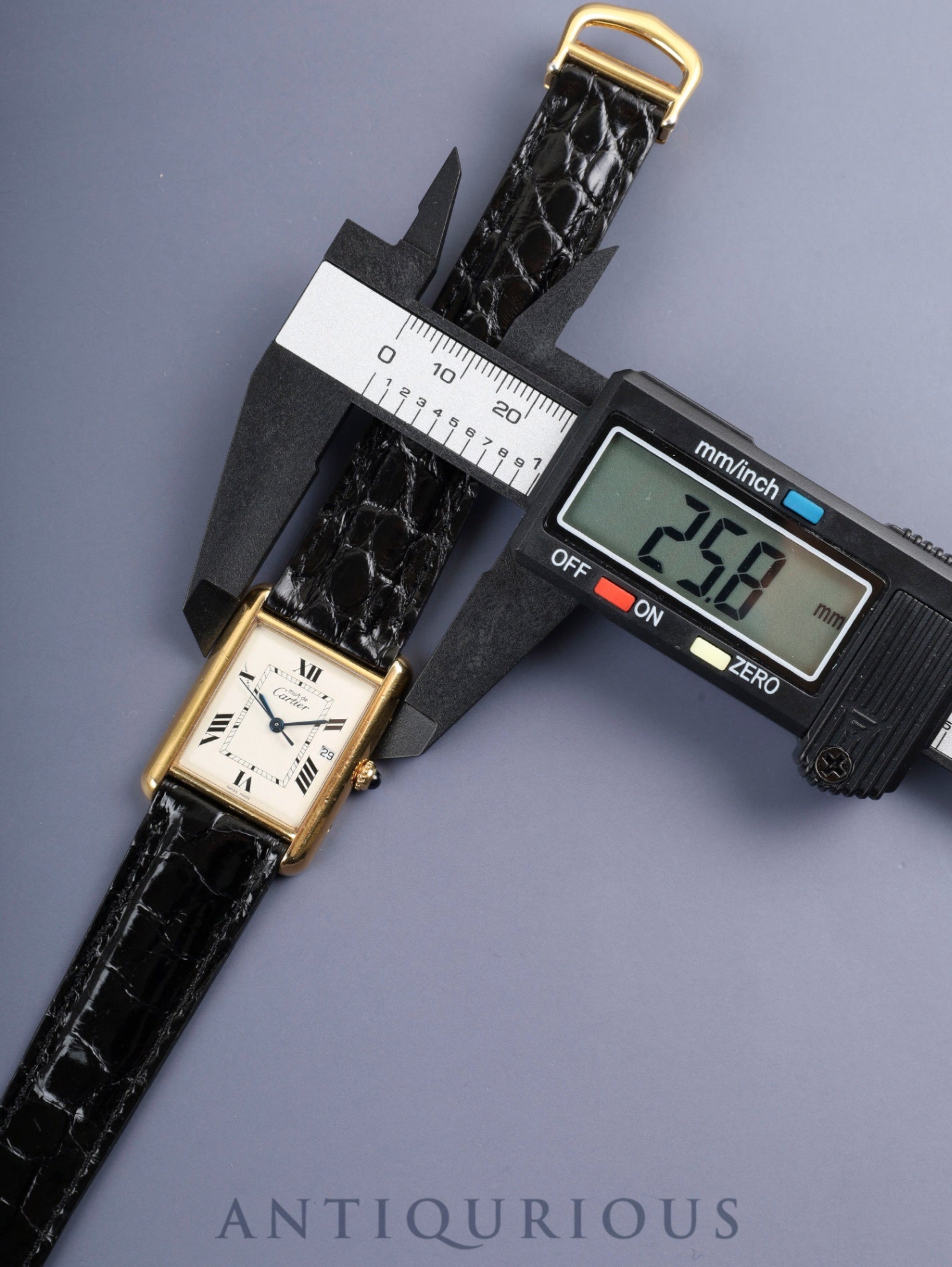 Cartier Must Tank GM (XL) W1013754 / 2413 Quartz Caliber 687 SV925 Leather Strap with Genuine D-Buckle (GP) Ivory Roman Dial Overhauled