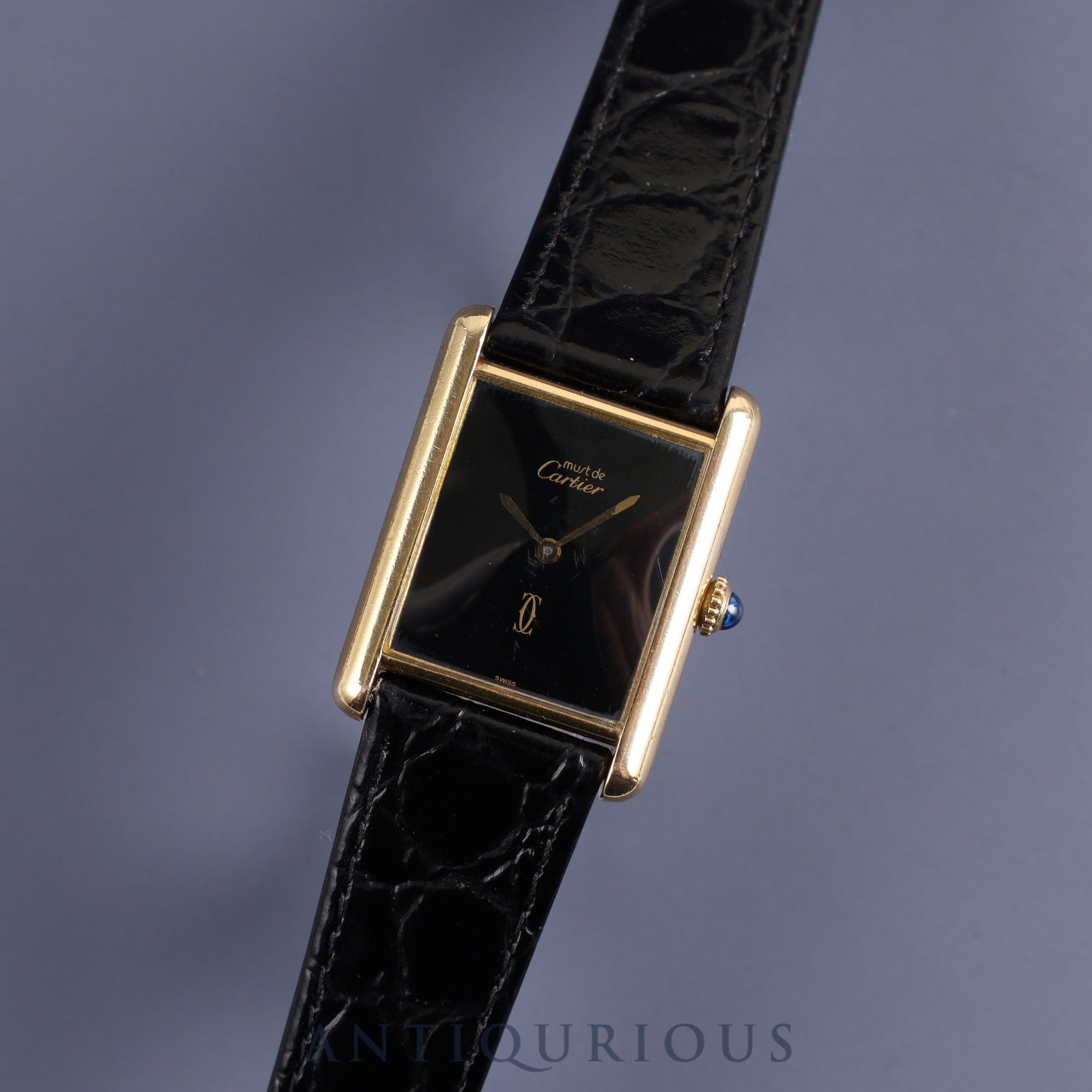 Cartier Must Tank LM Manual winding Cal.78-1 SV925 Leather Genuine buckle (GP) Onyx dial Overhauled