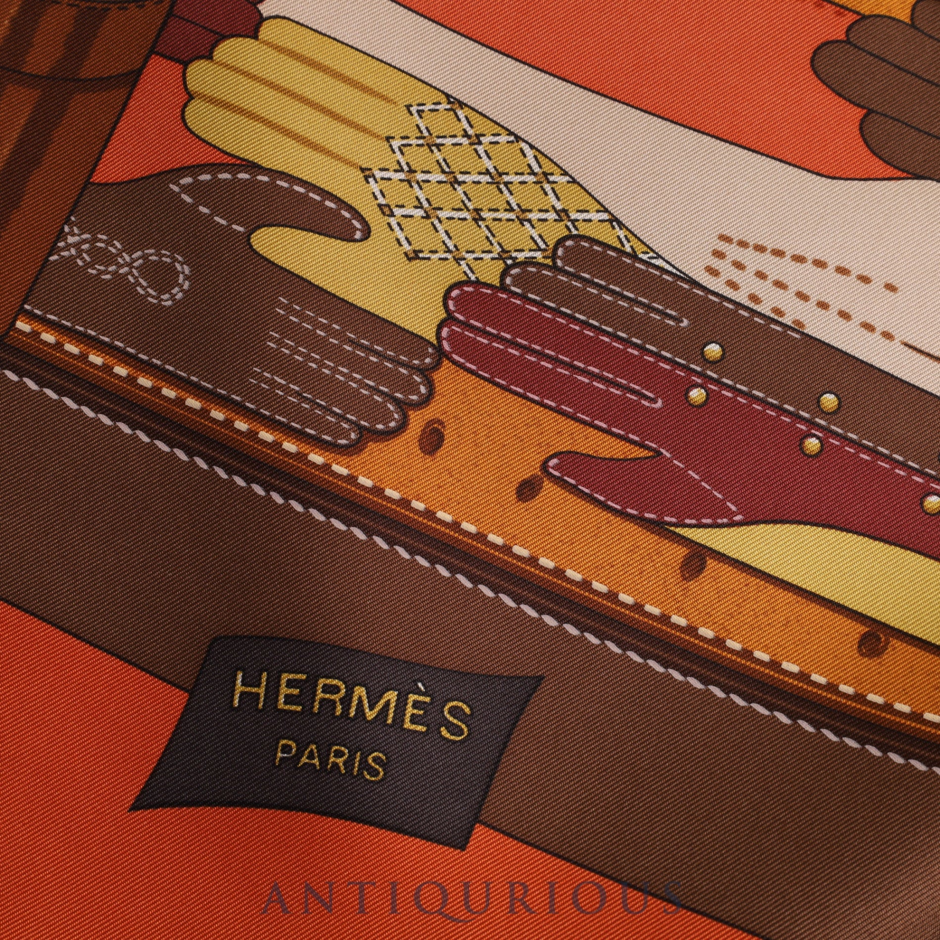 Hermes Scarf Carre 90 TOUT CUIR All leather Brown x Orange 100% SILK Case