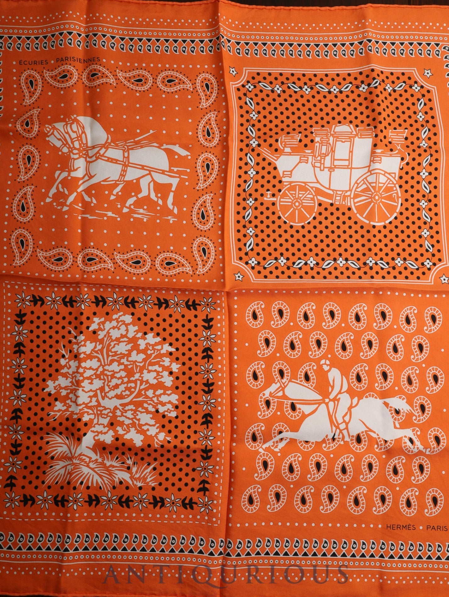 HERMES Scarf Carre 55 ECURIE PARIS SIENNES Stables of Paris 100% Silk