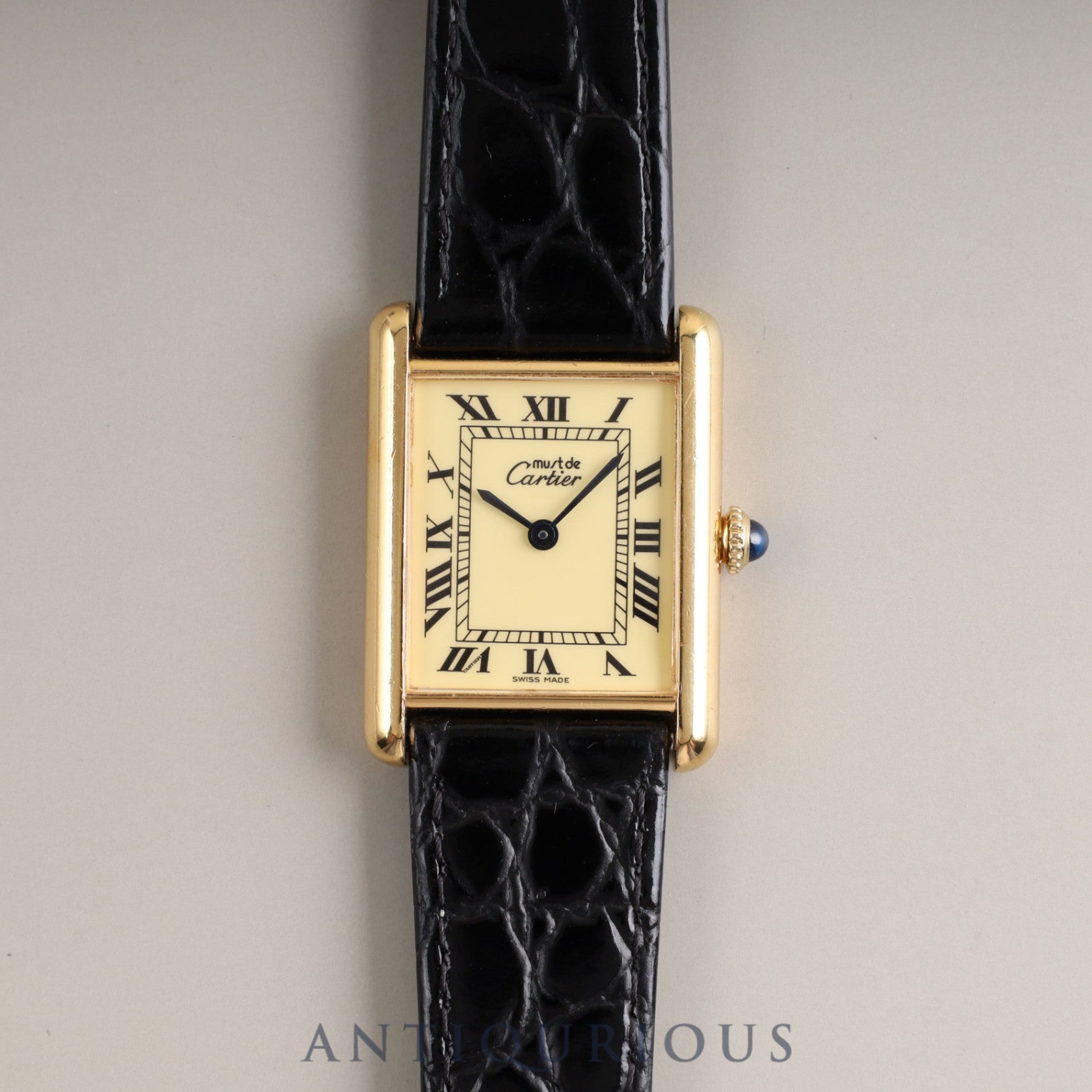 Cartier Must Tank LM Manual Winding 925 Leather Genuine Buckle (GP) Ivory Roman Dial Cartier Boutique Complete Service