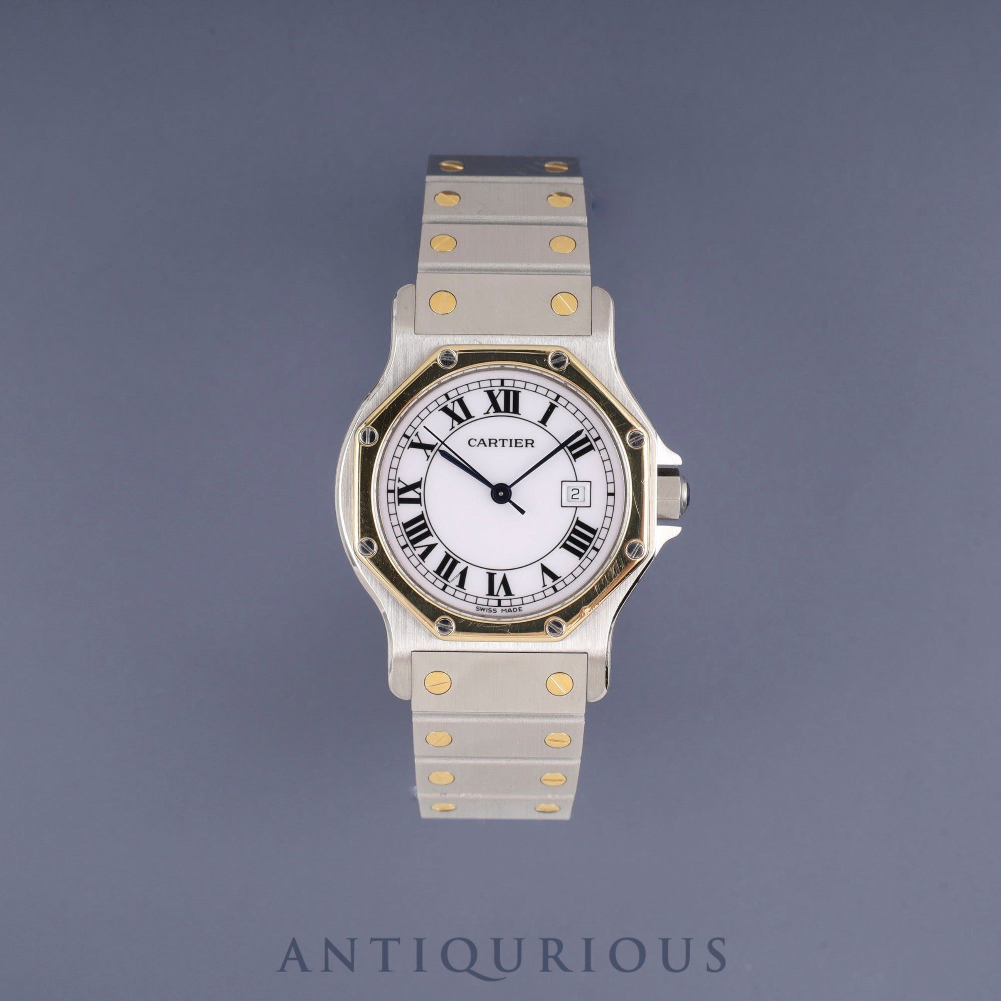 Cartier Santos Octagon LM 2966 Automatic, Stainless Steel/Yellow Gold, White Roman Dial, Completely Serviced at a Cartier Boutique