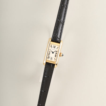 カルティエ タンク アロンジェ SM W1501753 / 828004 クォーツ Cal.028（ETA280.002） 750YG 革 社外ピンバックル（GP） アイボリーローマン文字盤 オーバーホール済み