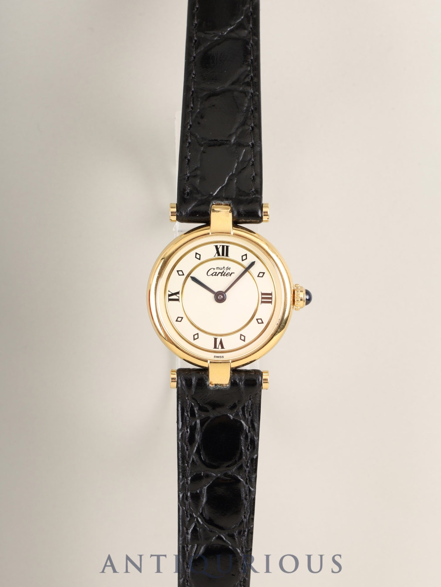 カルティエ マスト ヴァンドーム VLC SM W1002353 / 1815 クォーツ Cal.90 SV925 革 純正尾錠（GP）アイボリー4点ローマン文字盤 1980年代半ば～1994年頃 箱 冊子 保証書（1997年）オーバーホール済み