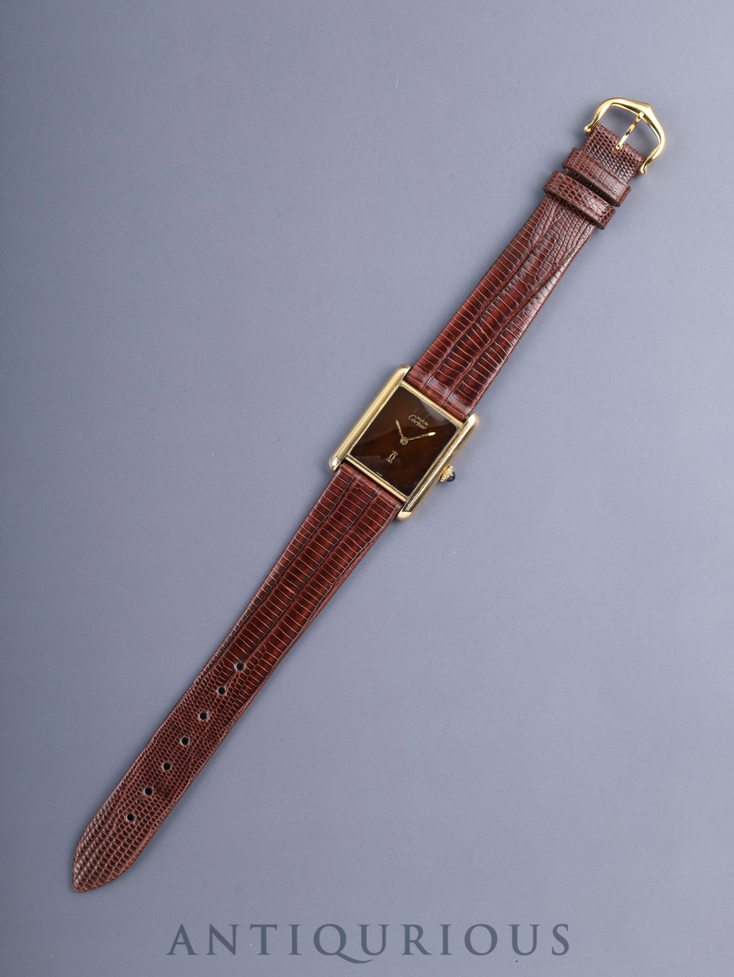 カルティエ マストタンク LM 手巻き Cal.78-1 SV925 革 純正ピンバックル（GP）マホガニー文字盤（SWISS表記） オーバーホール済み ※ケース裏彫り有り