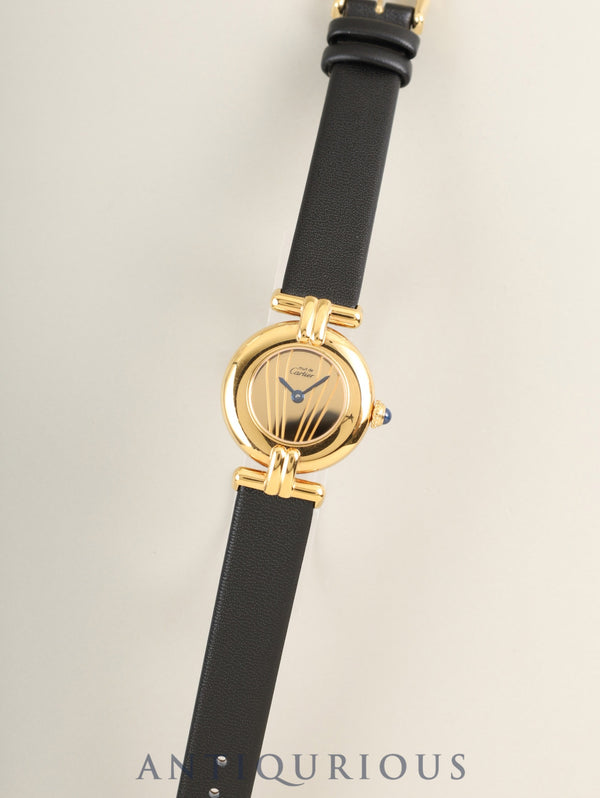 カルティエ マストコリゼ W1000553 / 590002 クォーツ SV925 革 純正ピンバックル（GP）ゴールド文字盤（SWISS MADE表記）箱 冊子 保証書（1991年 / 個人名記載あり）カルティエブティックにてコンプリートサービス済み