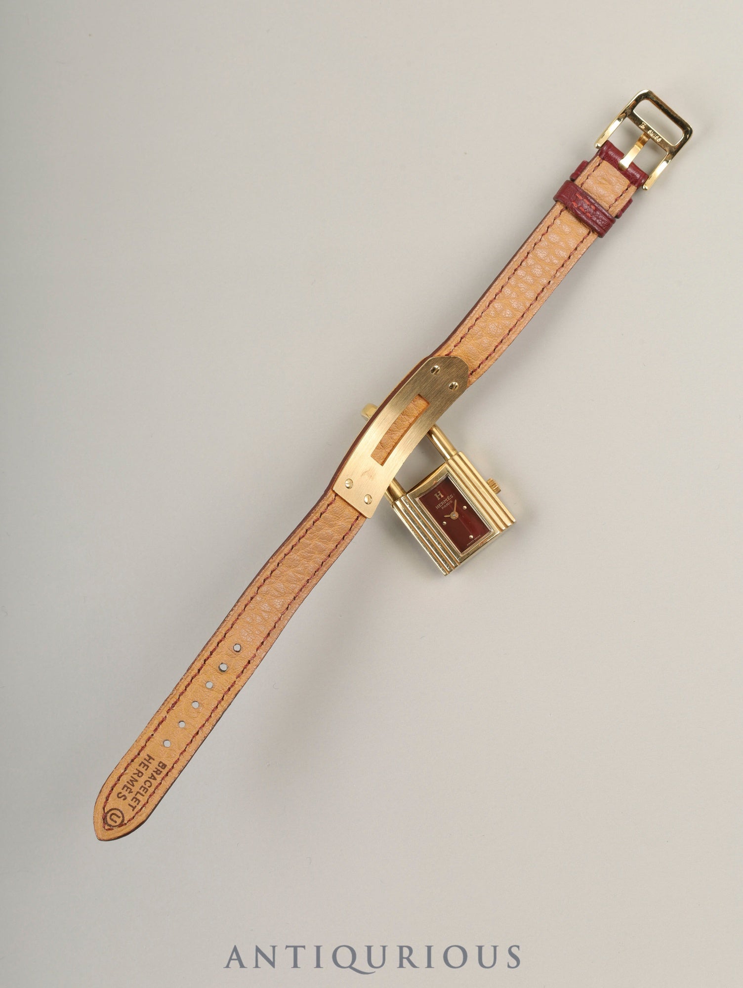 エルメス ケリーウォッチ 39.01 クォーツ  GP 純正革ベルト（○U刻：1991年）社外尾錠（GP） ボルドー文字盤 箱 保証書（1993年）オーバーホール済み