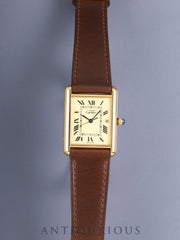 カルティエ マストタンク GM（XL）W1017454 / 2413  クォーツ Cal.687 SV925 革 純正尾錠（GP）アイボリーローマン文字盤 （SWISS MADE表記）箱 冊子 保証書（2004年）オーバーホール済み