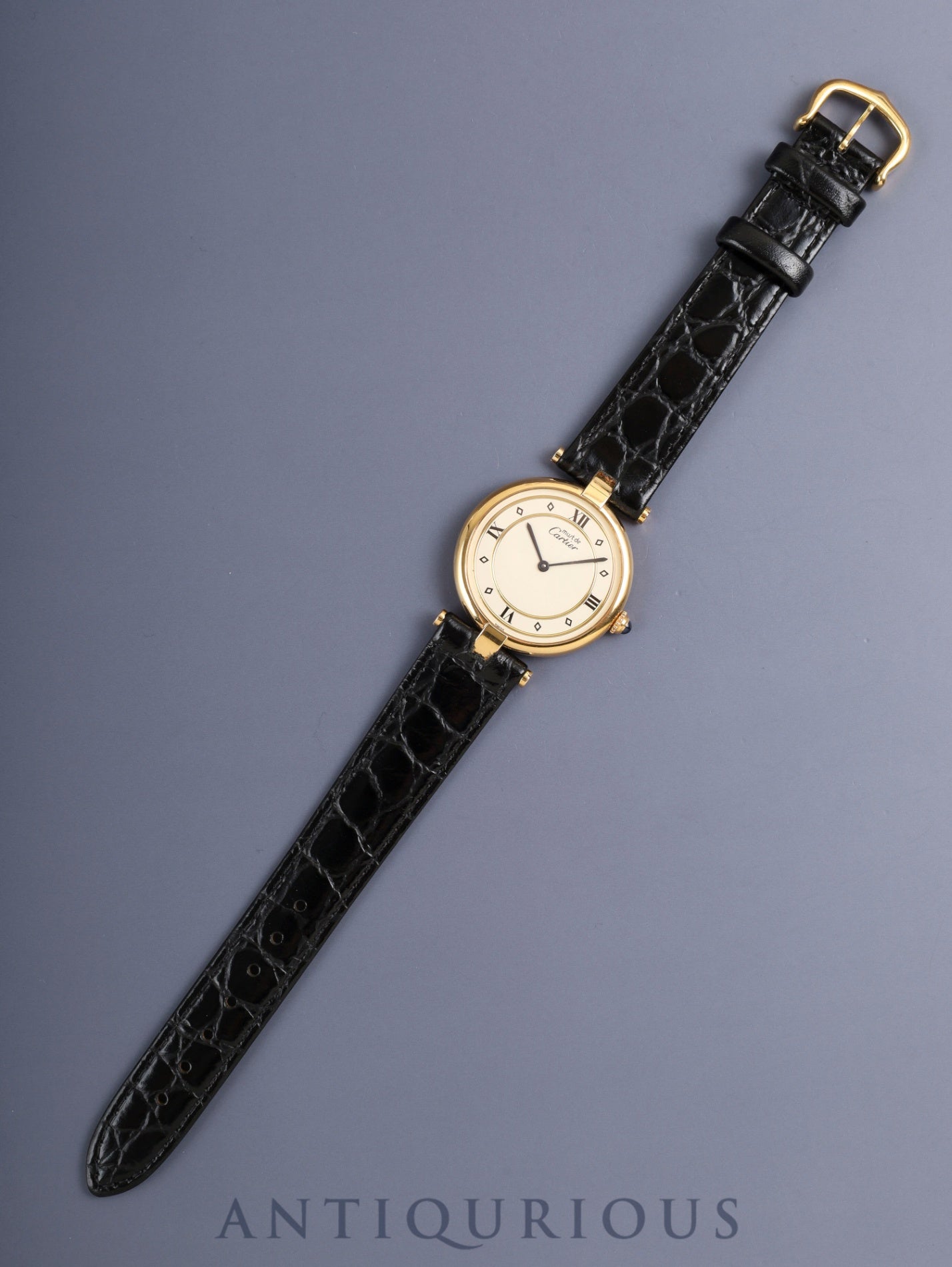 Cartier Must Vendôme VLC LM 590003 Quartz Cal.90 SV925 Leather Strap Original Pin Buckle (GP) Ivory 4-point Roman Numeral Dial Overhauled