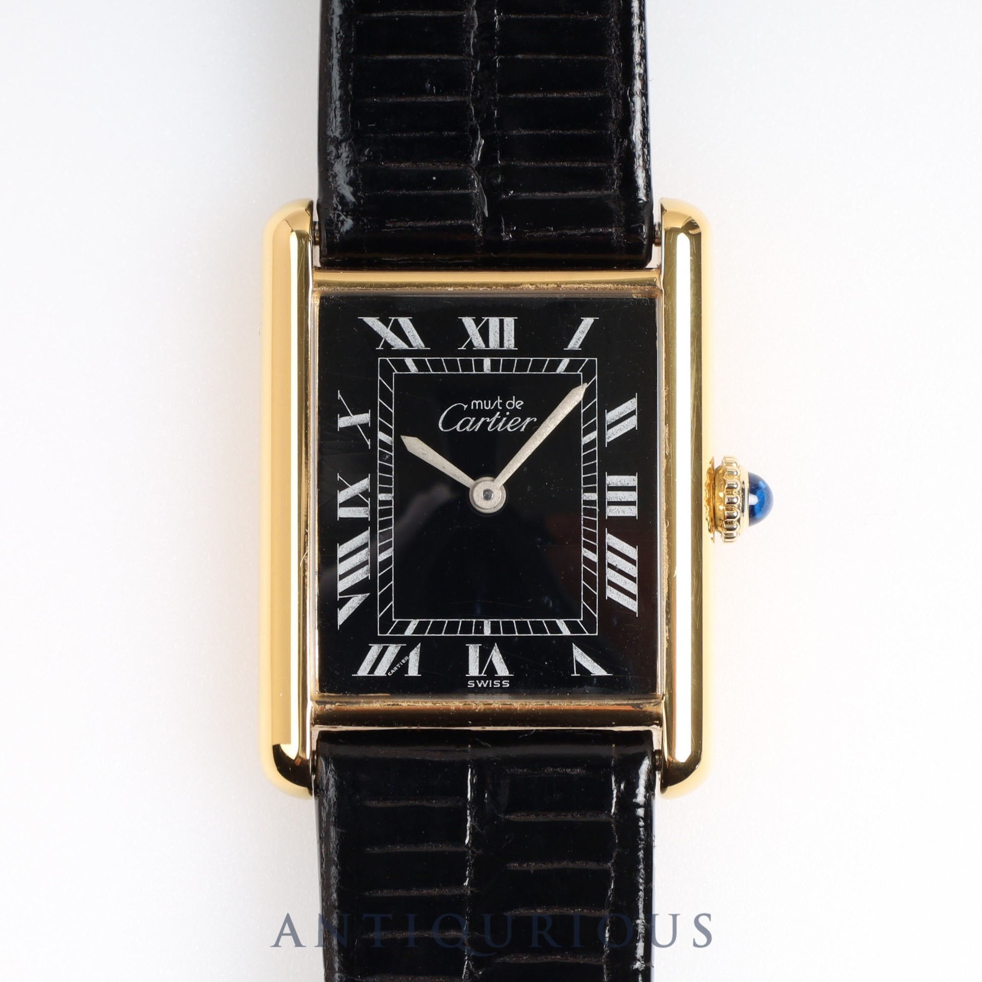 Cartier Must Tank LM Manual Winding Black Roman Dial Case Newly Refurbished