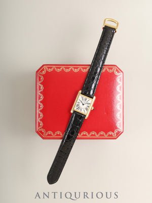Cartier Must Tank SM 5057001 Quartz Cal.- SV925 Leather Genuine D-Buckle (GP) Opaline Dial (SWISS marking) Box Complete Service completed at Cartier Boutique