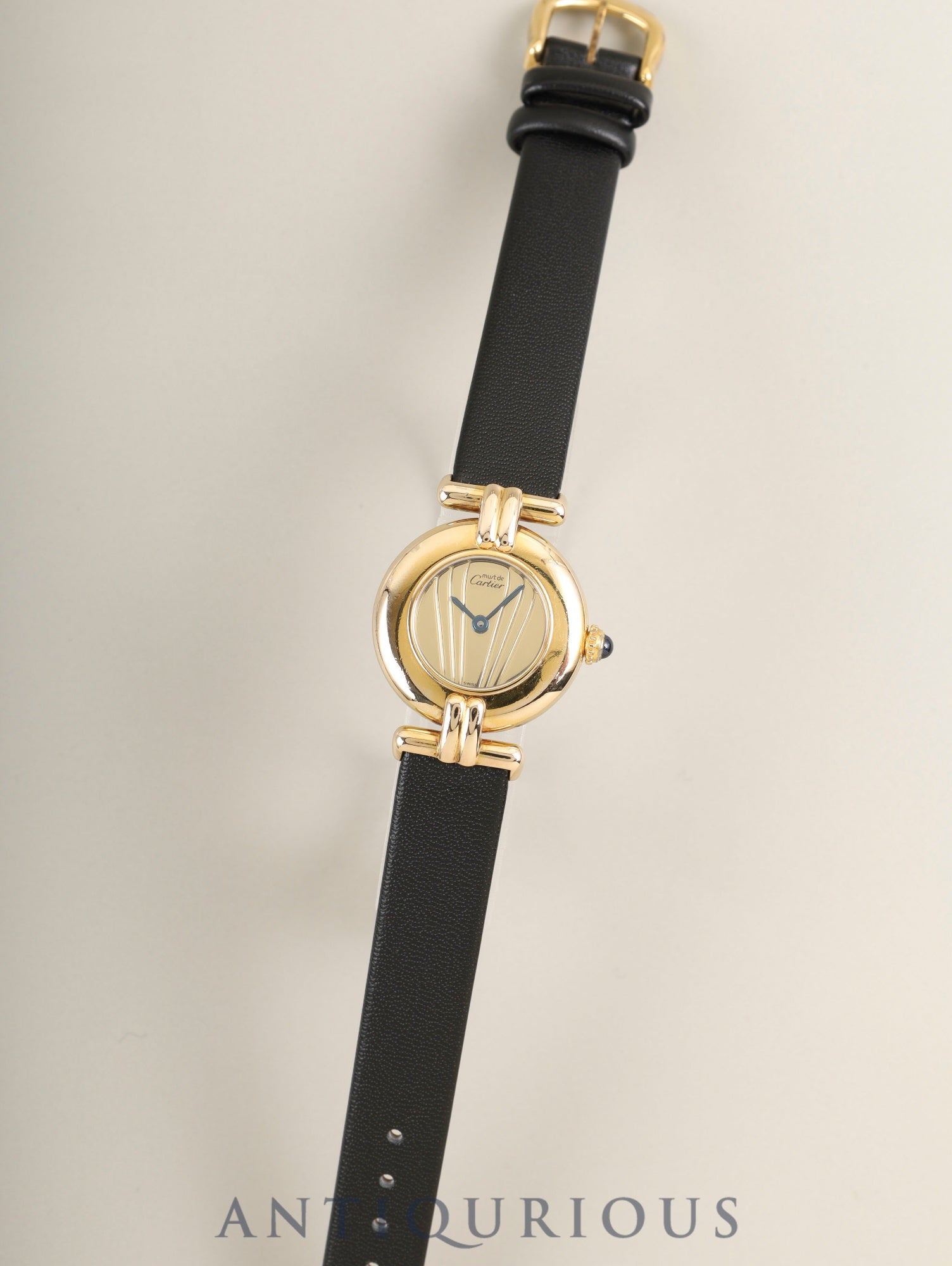 Cartier Must Colisée 590002 Quartz Cal.90 SV925 Leather Original Pin Buckle (GP) Gold Dial (SWISS marking) Overhauled