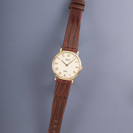 ロレックス チェリーニ 5109 手巻き Cal.1602 750YG 革 純正ピンバックル（750YG）彫りコンピューター文字盤 32mm  W番（1994年～1995年）オーバーホール済み