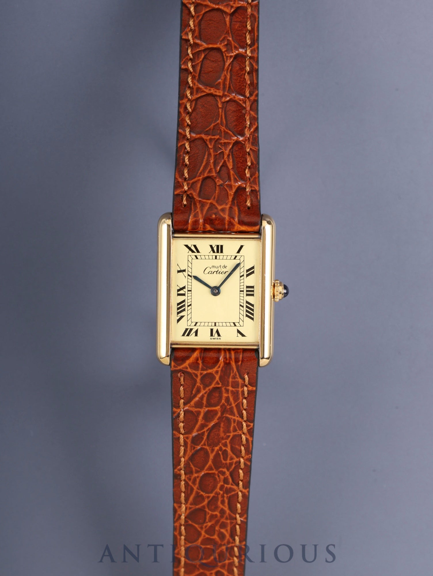 カルティエ マストタンク LM 590005 クォーツ Cal.90 SV925 革 純正ピンバックル（GP）アイボリーローマン文字盤（SWISS表記） オーバーホール済み
