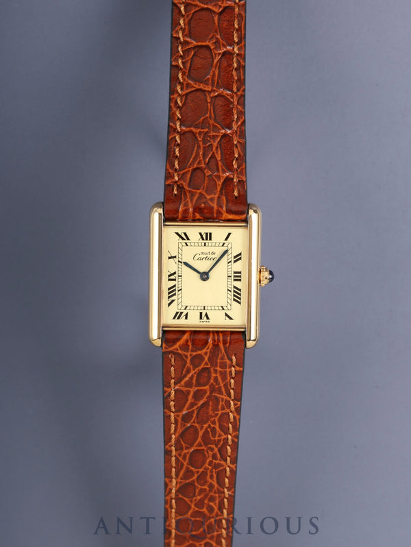 カルティエ マストタンク LM 590005 クォーツ Cal.90 SV925 革 純正ピンバックル（GP）アイボリーローマン文字盤（SWISS表記） オーバーホール済み