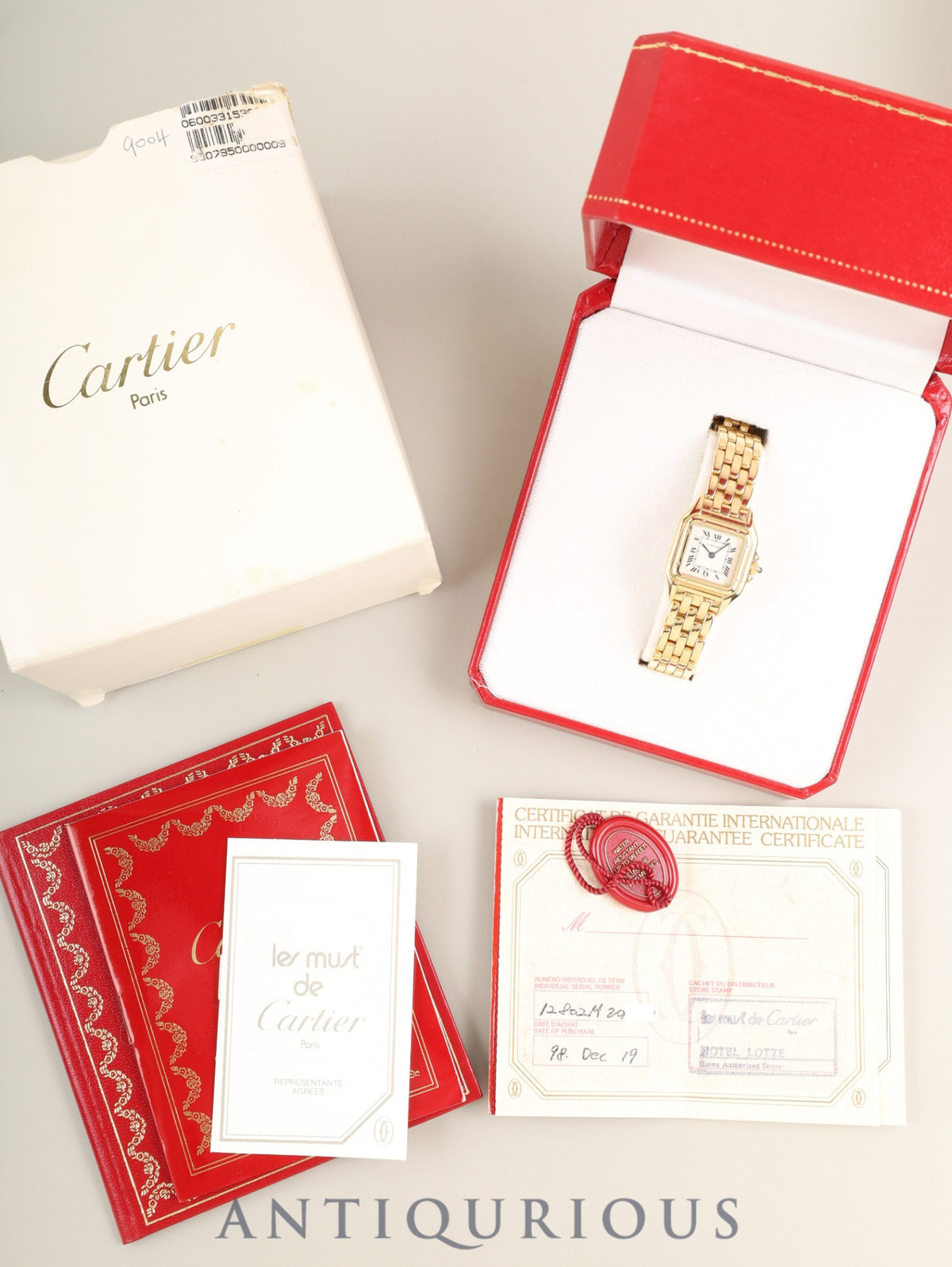 Cartier Panthere SM W25036B9 / 1280 2 Quartz Cal.157.06 750YG 750YG Ivory Roman Dial (SWISS marking) Box, Booklets, Warranty Card (1998) Overhauled