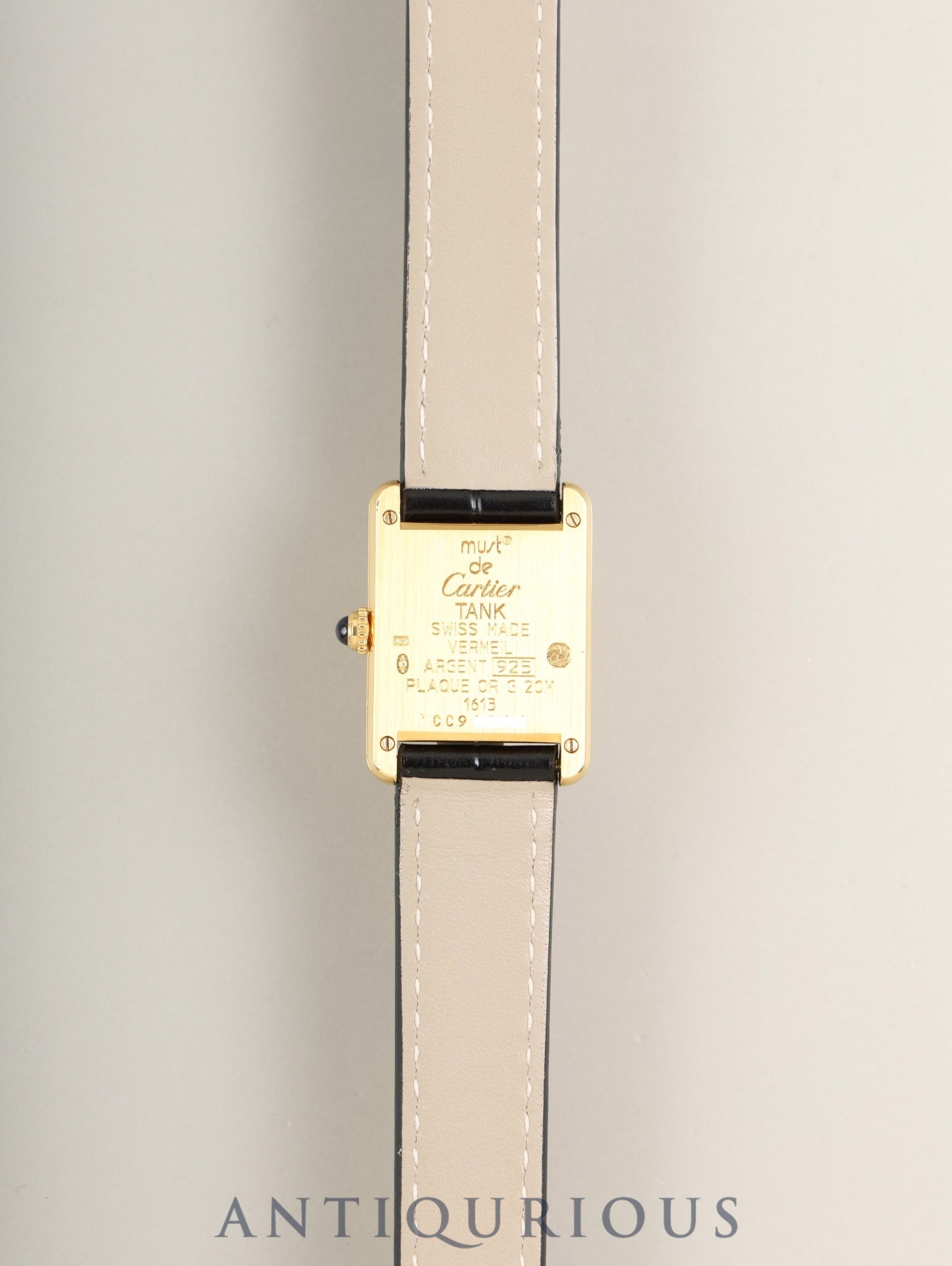 Cartier Must Tank SM W1003153 / 1613 Quartz Caliber 057 SV925 Leather Strap with Genuine GP Buckle Ivory Roman Dial (SWISS Marking) Circa 1982-1995 Overhauled