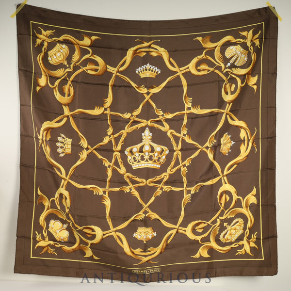 エルメス スカーフ カレ90 王冠柄 ブラウン SILK100%