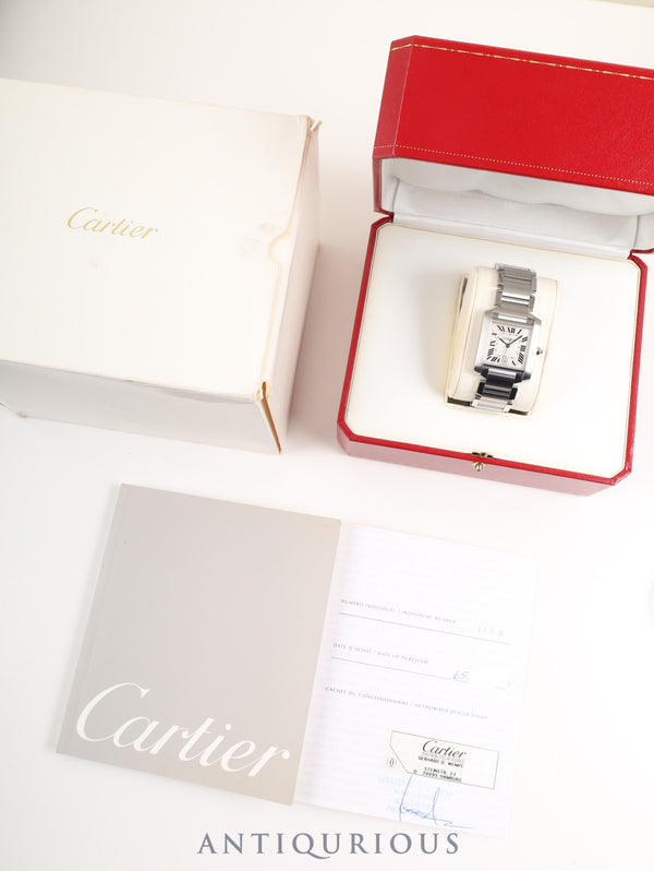 Cartier Tank Française LM W51002Q3 / 2302 Automatic, Stainless Steel, Silver Guilloche Dial, Box, Booklet, Warranty Card (2001), Overhauled