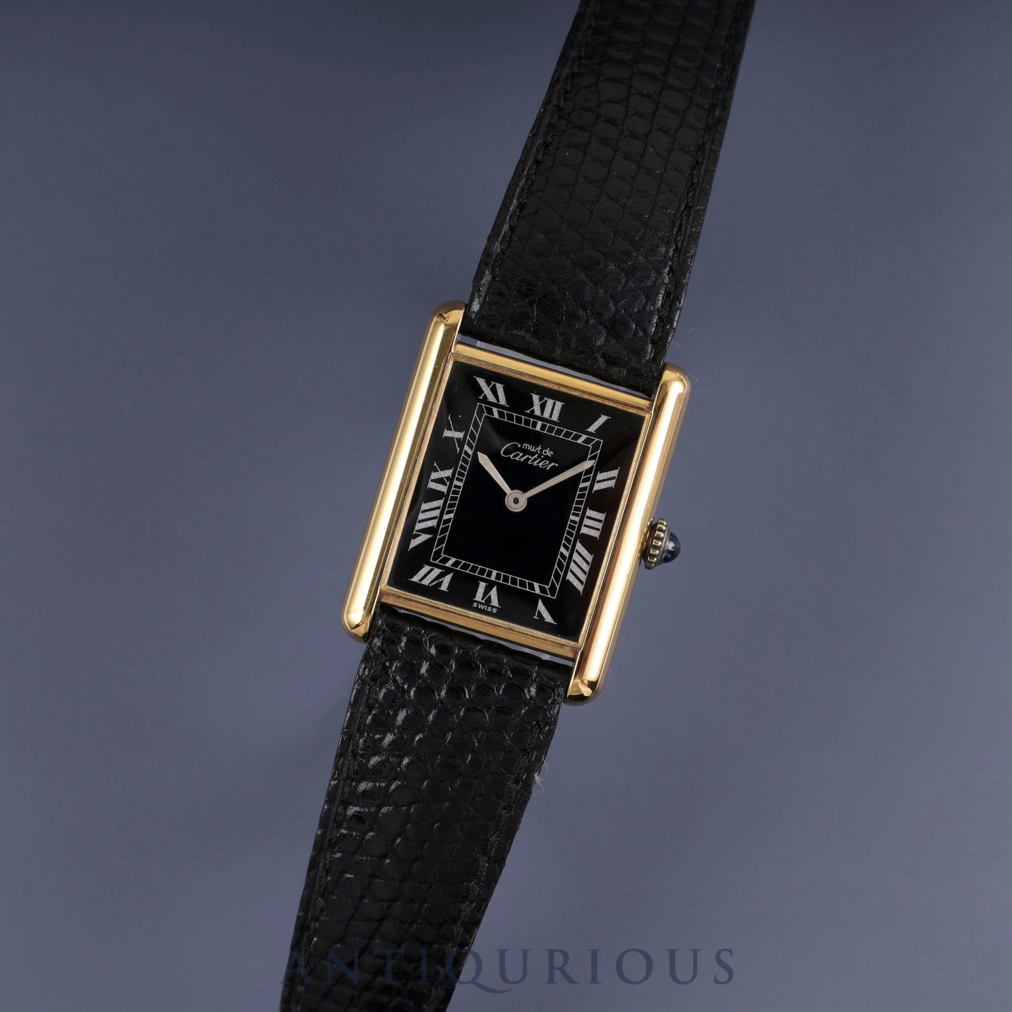 Cartier Must Tank LM Manual winding Cal.78-1 SV925 Genuine leather strap Genuine buckle Black Roman dial Warranty (1978) Overhauled