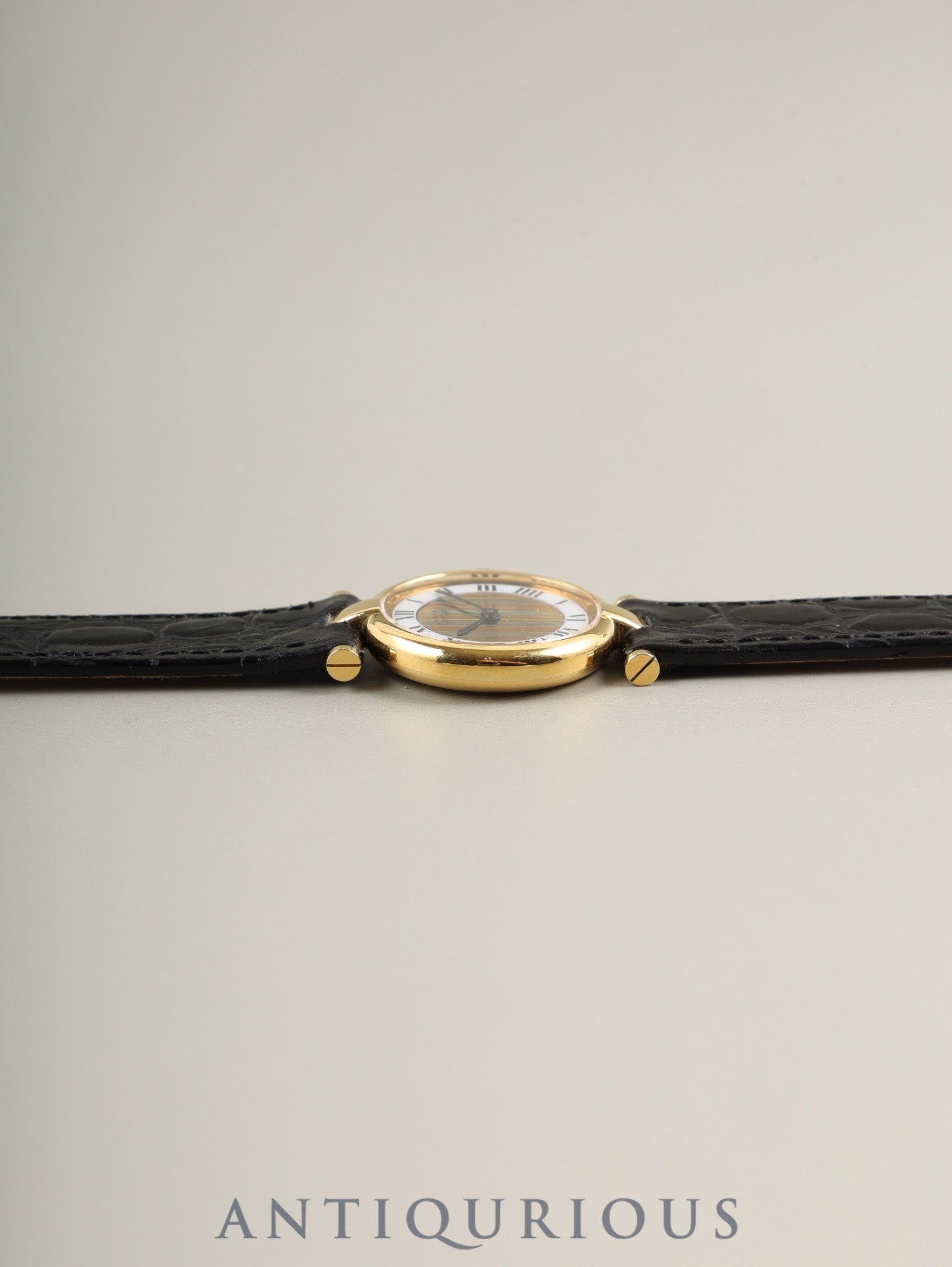 Cartier Must Vendôme VLC SM 1851 Quartz Caliber 690 SV925 Leather Strap with Genuine GP Buckle, Trinity Dial, Overhauled