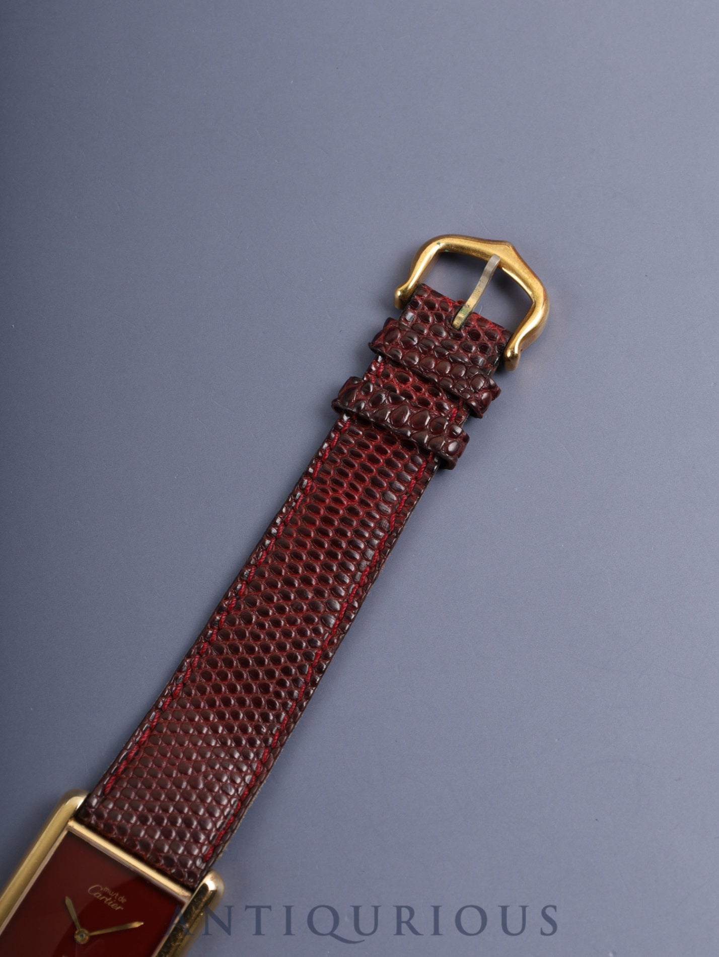 Cartier Must Tank LM, manual winding, Cal. 78-1, SV925, original leather strap, original pin buckle (GP), garnet dial, Bordeaux dial (SWISS marking), recently overhauled.