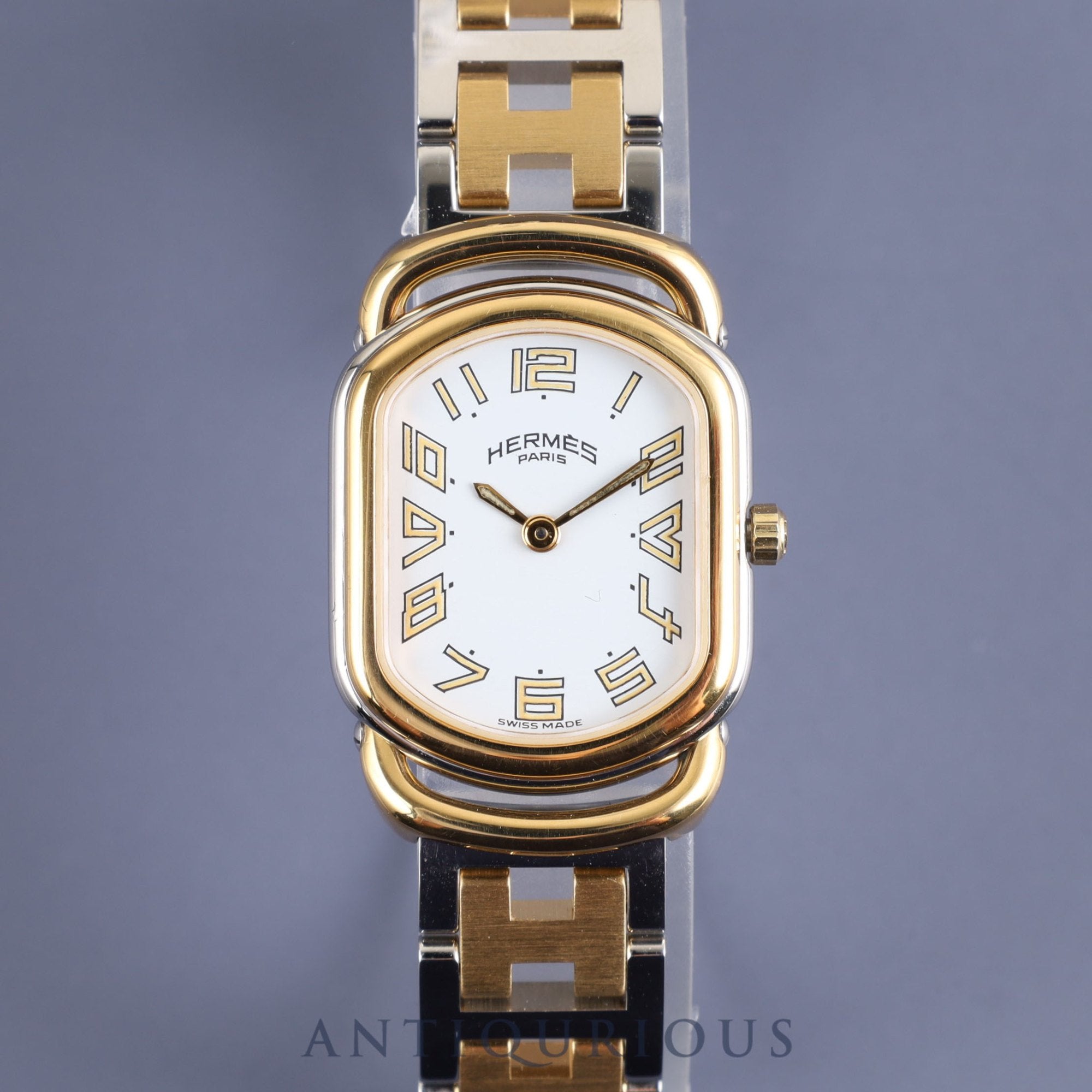 Hermes Rally 77.03 Quartz Cal.976.001 SS/GP White Dial Box Warranty (1996) Overhauled