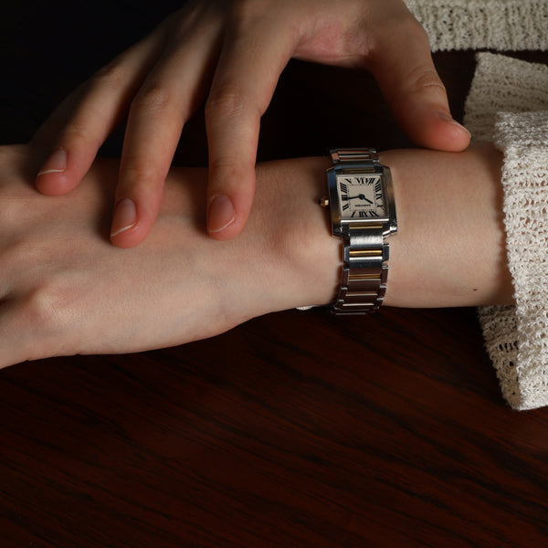 カルティエ タンクフランセーズ SM W51007Q4 / 2384 クォーツ Cal.057 SS/750 ホワイトローマン文字盤 箱 保証書（2003年）オーバーホール済み