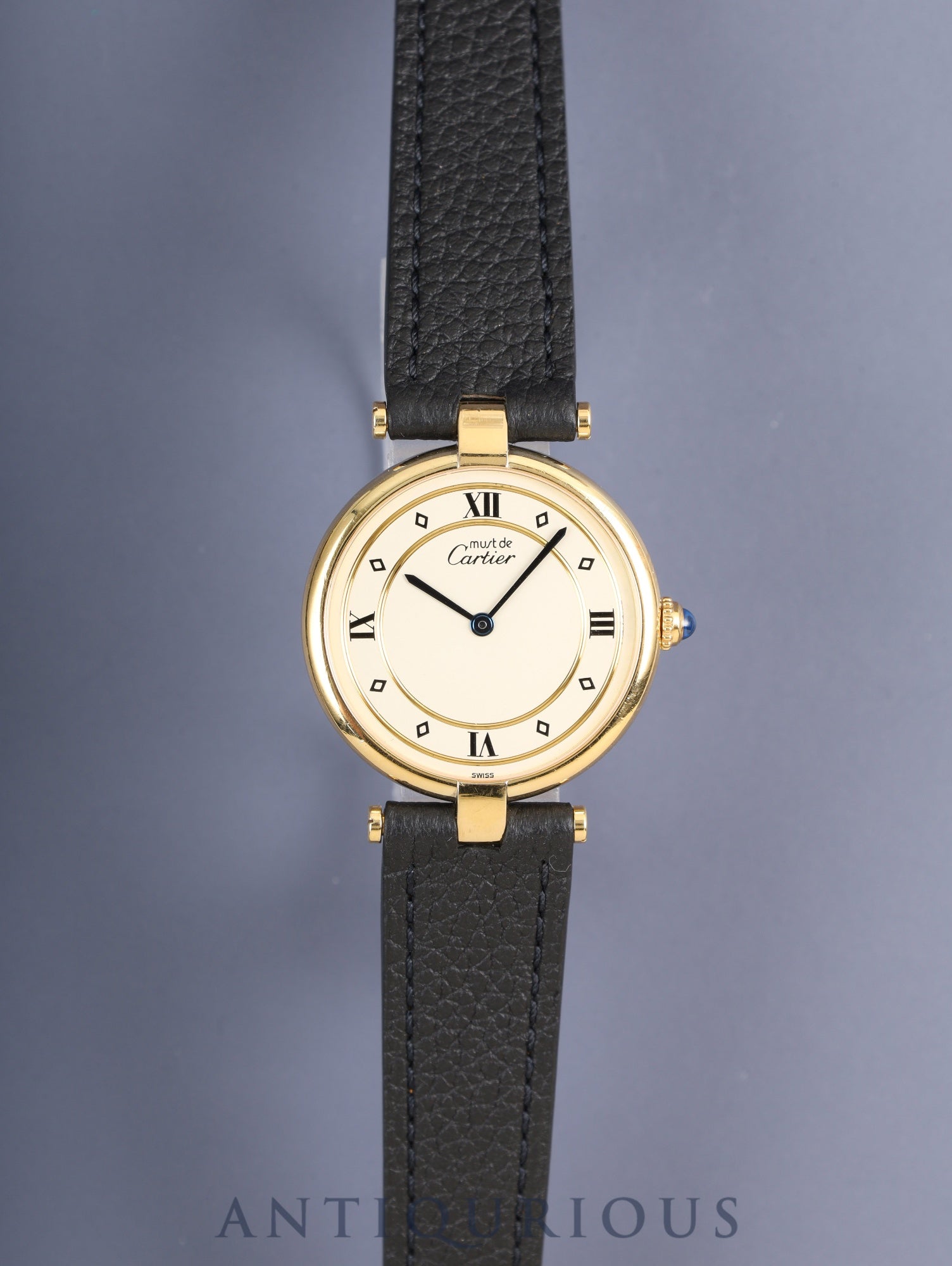 カルティエ マスト ヴァンドーム VLC LM W1001953 / 590003 クォーツ SV925 革 純正尾錠（GP）アイボリー4点ローマン文字盤 カルティエブティックにてコンプリートサービス（フルメンテナンス）済み