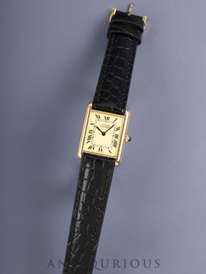 Cartier Must Tank LM W1002753 / 590005 Quartz Cal.690 SV925 Leather Genuine Pin Buckle (GP) Ivory Roman Dial (SWISS MADE) Overhauled